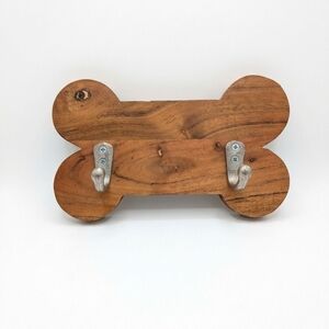Wooden Bone Wall Hook with Silver Dog leash Holder